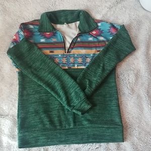 Half Zip Aztec Green Pullover Sweater
